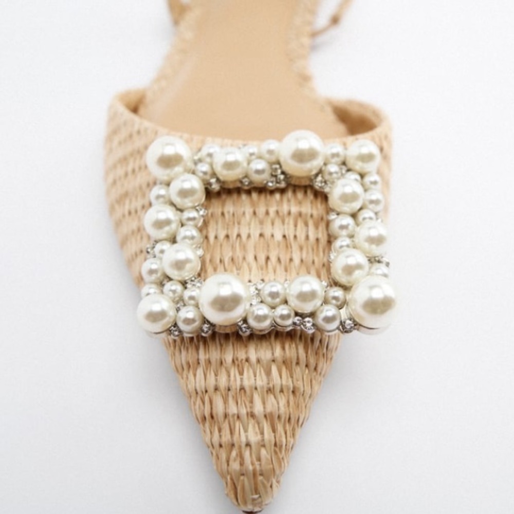 Zara pearl embellished flat slingbacks NWT - Picture 7 of 9